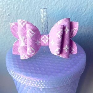 Designer Logo Bow Straw Topper • Pink LV • for Starbucks tumbler
